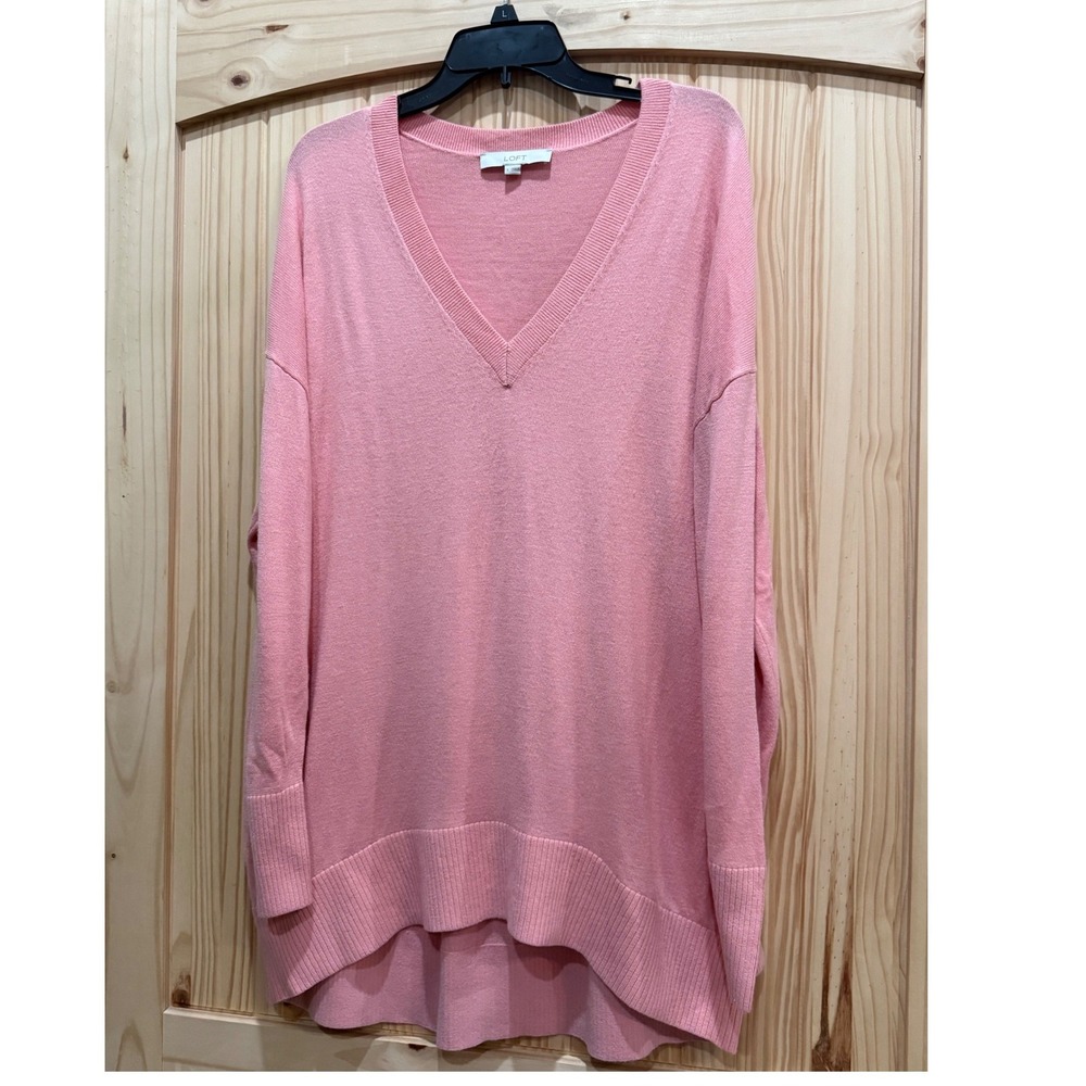 LOFT Womens Peach V-Neck Oversized Tunic Sweater High Low Hem Size L